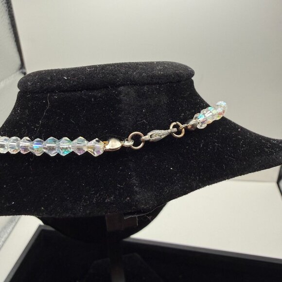 Vintage Clear Crystal Beaded Necklace Aurora Borealis Glass Statement Jewelry - Picture 10 of 12